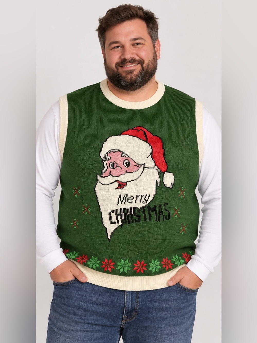 My Christmas Party Sweater Santa Claus Ugly Christmas Sweater Vest Green & White